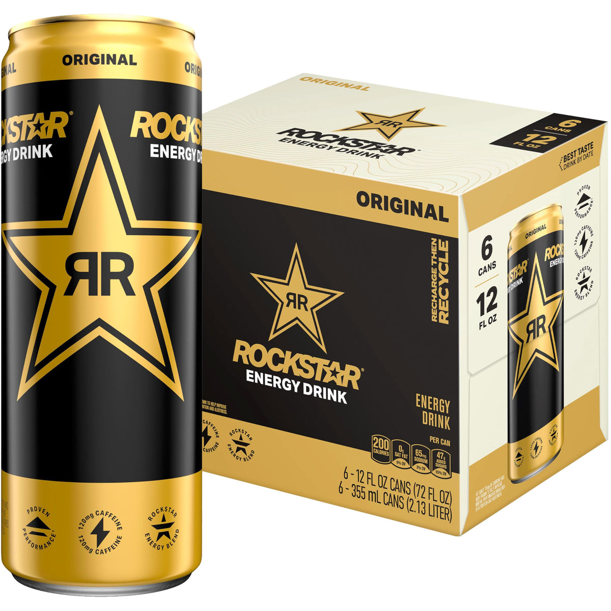 Rockstar Energy Drink, Original, 12 fl oz Cans, (6 Pack)