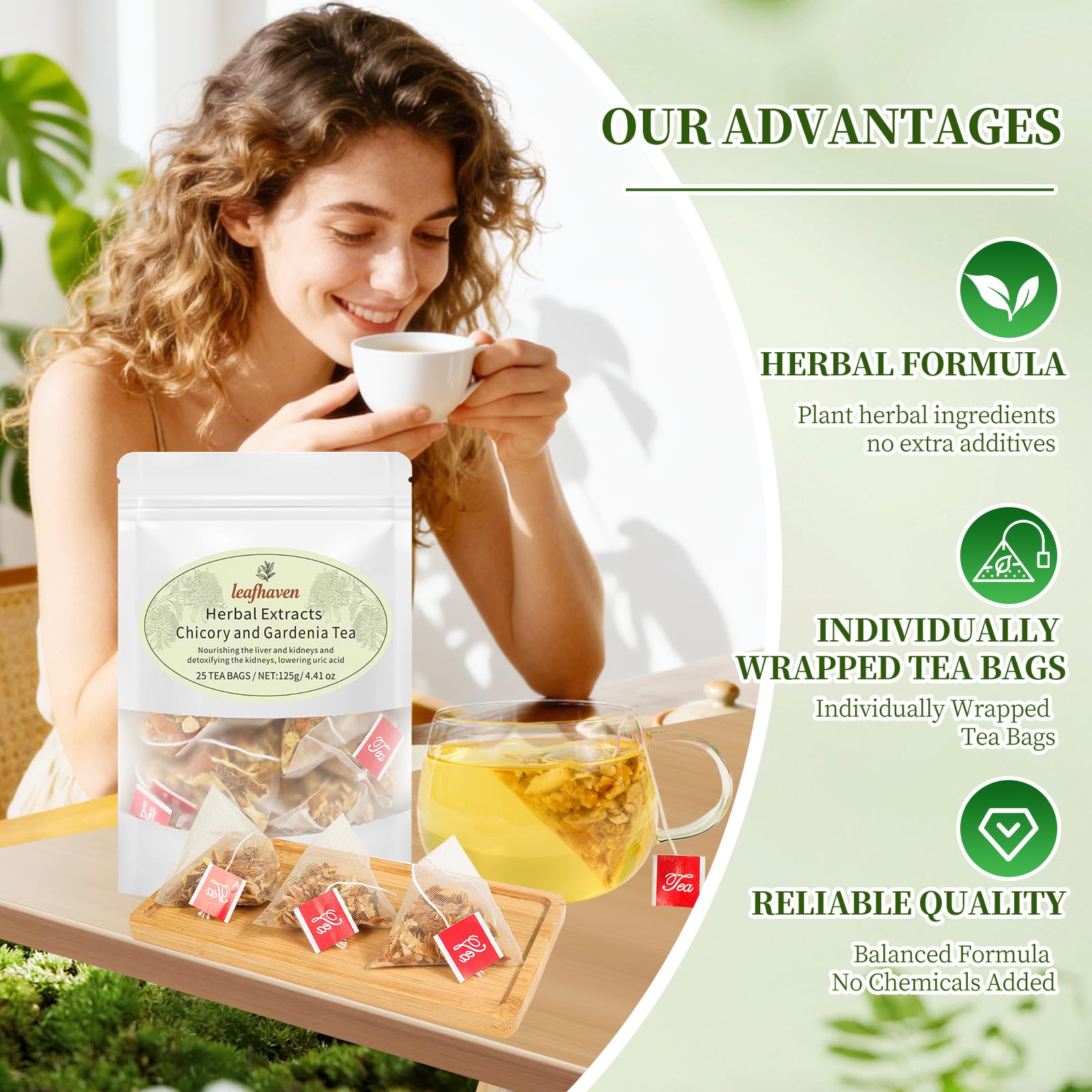 Chicory and Gardenia Herbal Tea, Supports Blood Sugar, Digestion, Weight & Sleep, Sugar Free, Caffeine Free, Vegan, 5g*25 Packs 4.41oz