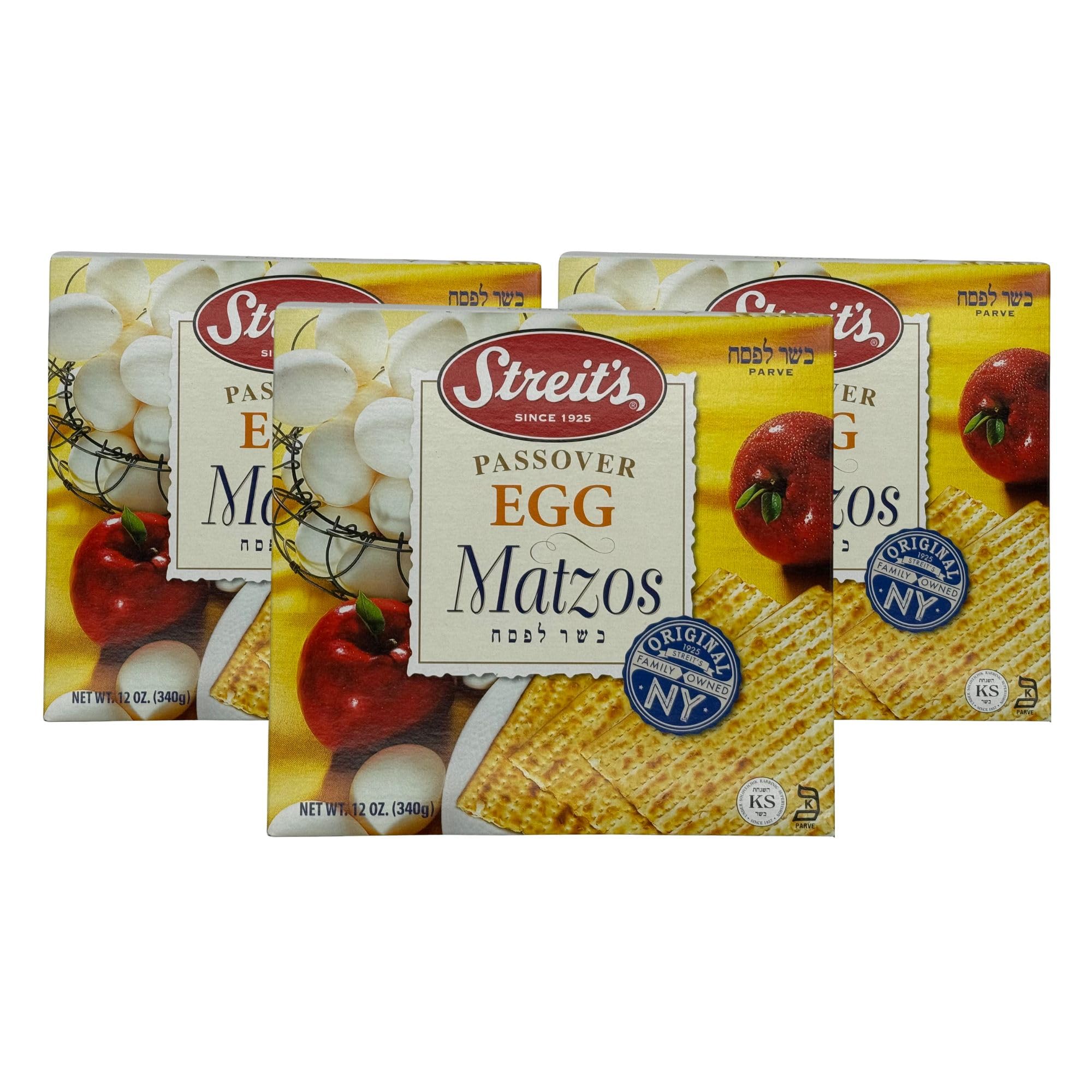 Streit's Passover Egg Matzo - Thin & Crispy, Kosher Certified, Family Owned, Pair with Soups, Spreads & Salads, Made in USA (12oz, Pack of 3)