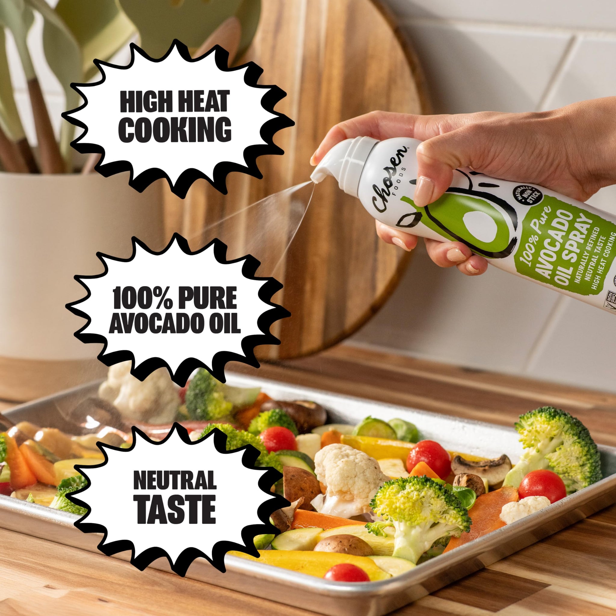 Chosen Foods 100% Pure Avocado Oil Spray 4.7 oz. (1 Pack), Non-GMO, 500°F Smoke Point, Propellant-Free, Air Pressure Only for High-Heat Cooking, Baking and Frying