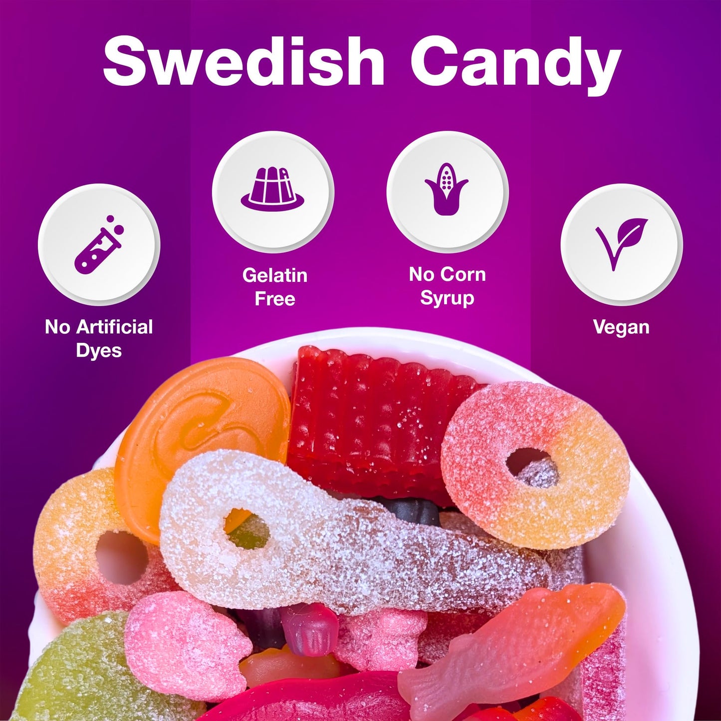 Authentic Swedish Candy Mix 1lb Sweet and Sour Swedish Vegan Gummy Candy Variety Pack, Gelatin-Free Scandinavian Treats, Dye Free Gummies from Sweden