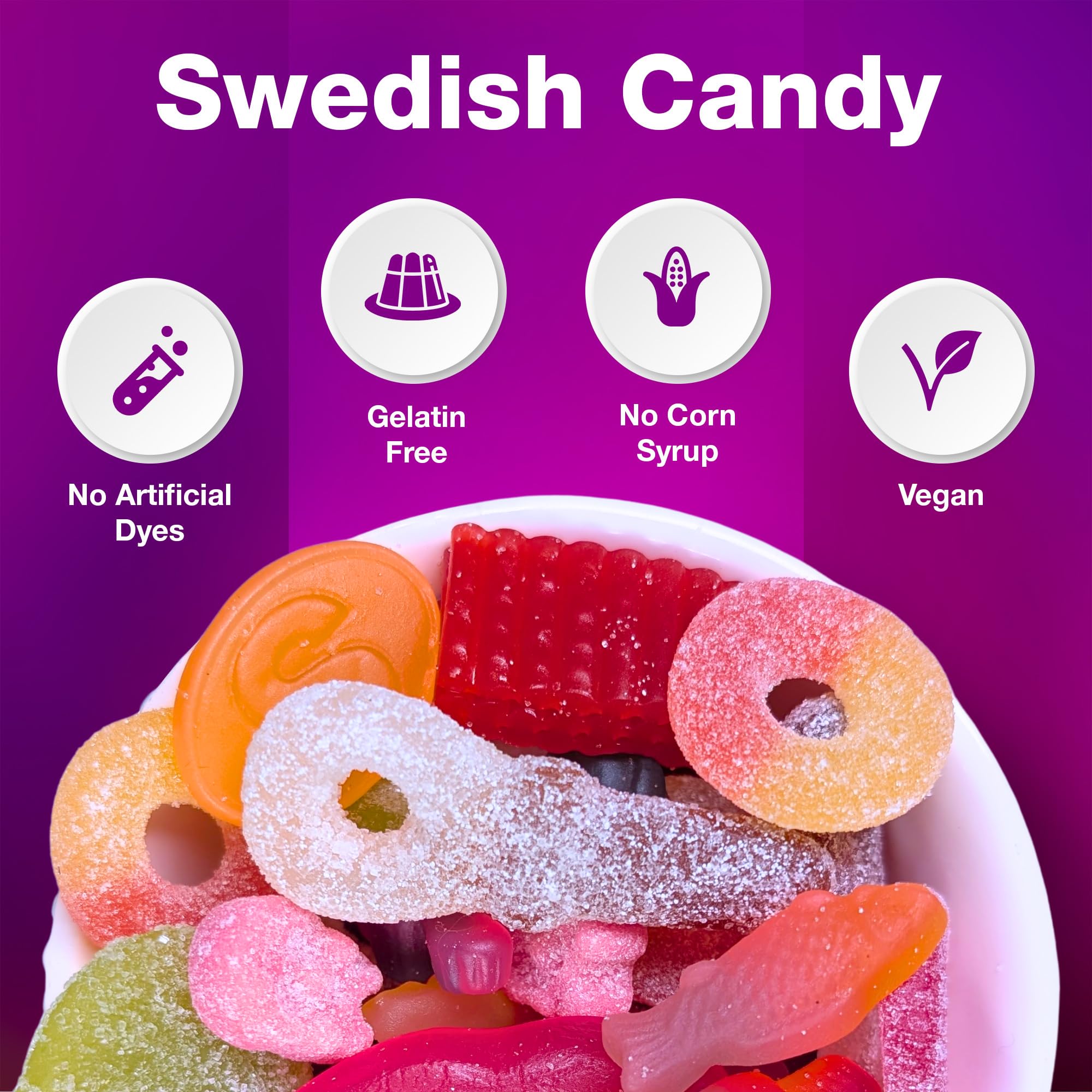Authentic Swedish Candy Mix 1lb Sweet and Sour Swedish Vegan Gummy Candy Variety Pack, Gelatin-Free Scandinavian Treats, Dye Free Gummies from Sweden