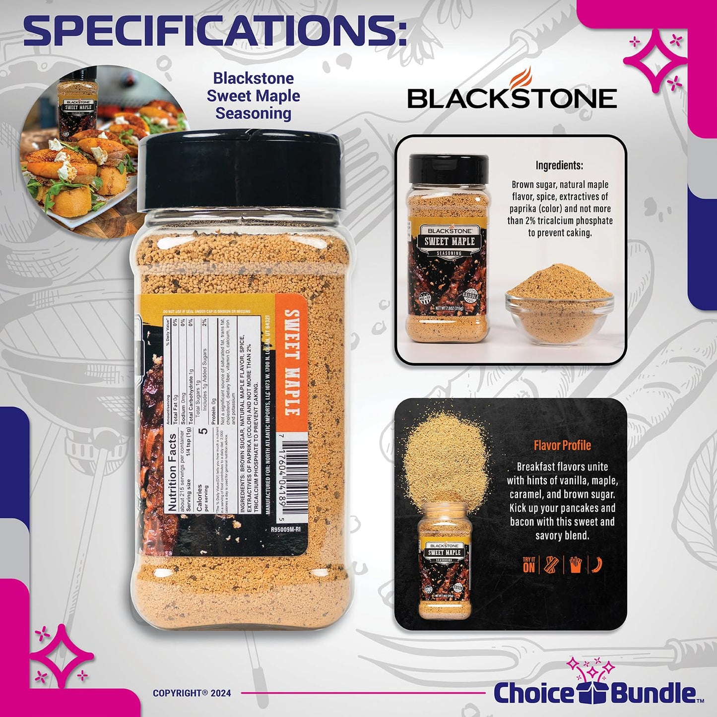 Blackstone Sweet Maple Seasoning - Gourmet Griddle Premium Barbecue Rub 2 Pk (15.2 oz) + BBQ Masters & Opener (4 Items)!