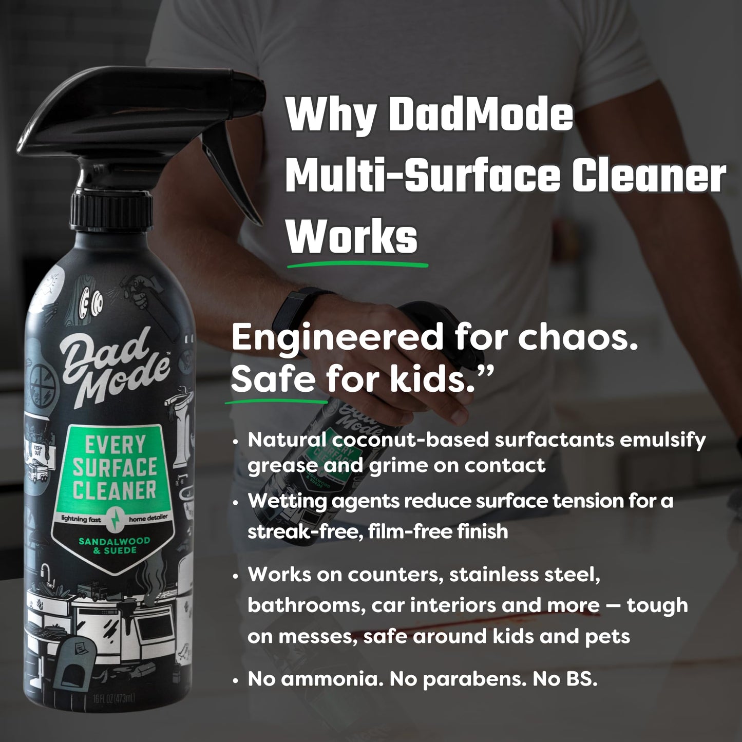 DadMode Everyday Surface Cleaner, Value Pack, 16oz Bottle + 13.5oz Refill, Cleans Home, Kitchen, Garage, Plant-Based Formula, Sandalwood & Suede