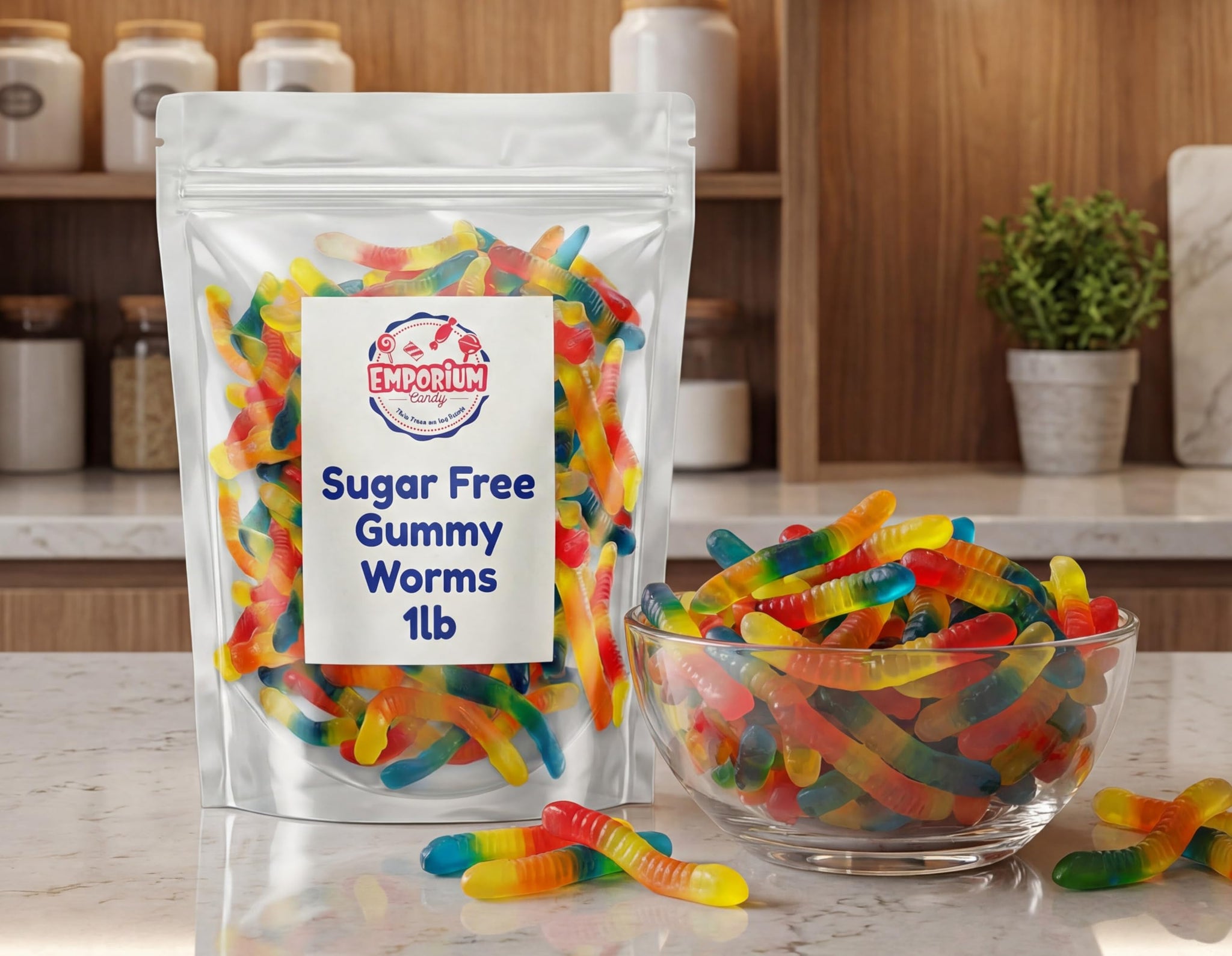 Sugar Free Gummy Worms - 1 lb of Fresh Delicious Red Yellow Blue Fruit Flavored Chewy Snack