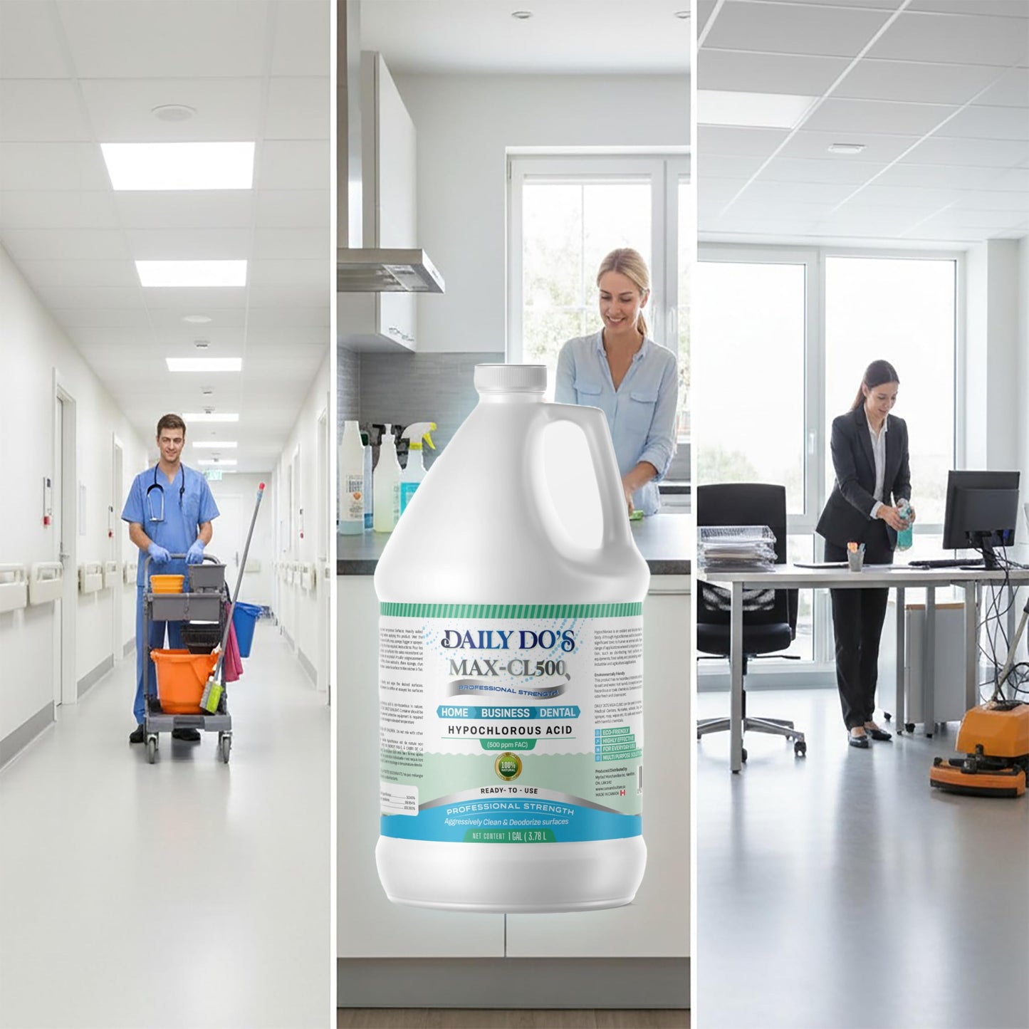 Daily Do's Hypochlorous Acid (HOCl) All Purpose - Cleaning Solution | 500ppm | 1 Gallon Value Size | Professional-Grade, Alcohol-Free & Non-Staining