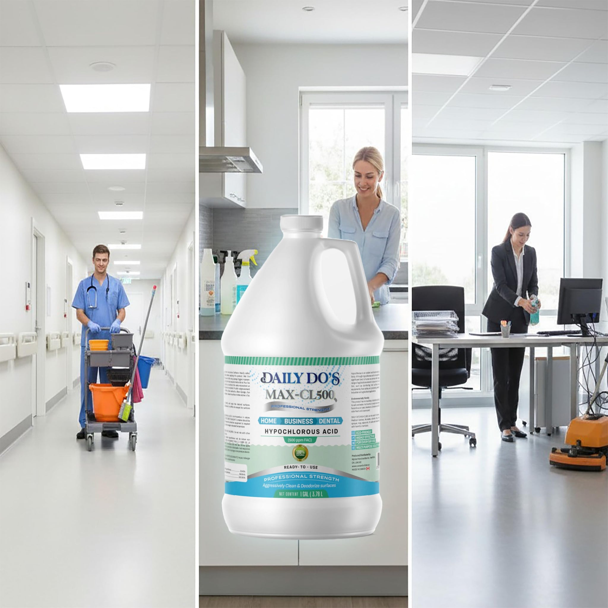 Daily Do's Hypochlorous Acid (HOCl) All Purpose - Cleaning Solution | 500ppm | 1 Gallon Value Size | Professional-Grade, Alcohol-Free & Non-Staining