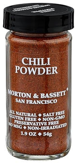 Morton & Bassett Chili Powder Seasoning, 1.9oz - Salt-Free, Non-GMO, Smoky & Bold Blend for Mexican & Tex-Mex