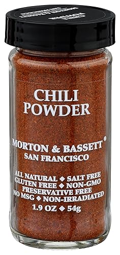 Morton & Bassett Chili Powder Seasoning, 1.9oz - Salt-Free, Non-GMO, Smoky & Bold Blend for Mexican & Tex-Mex