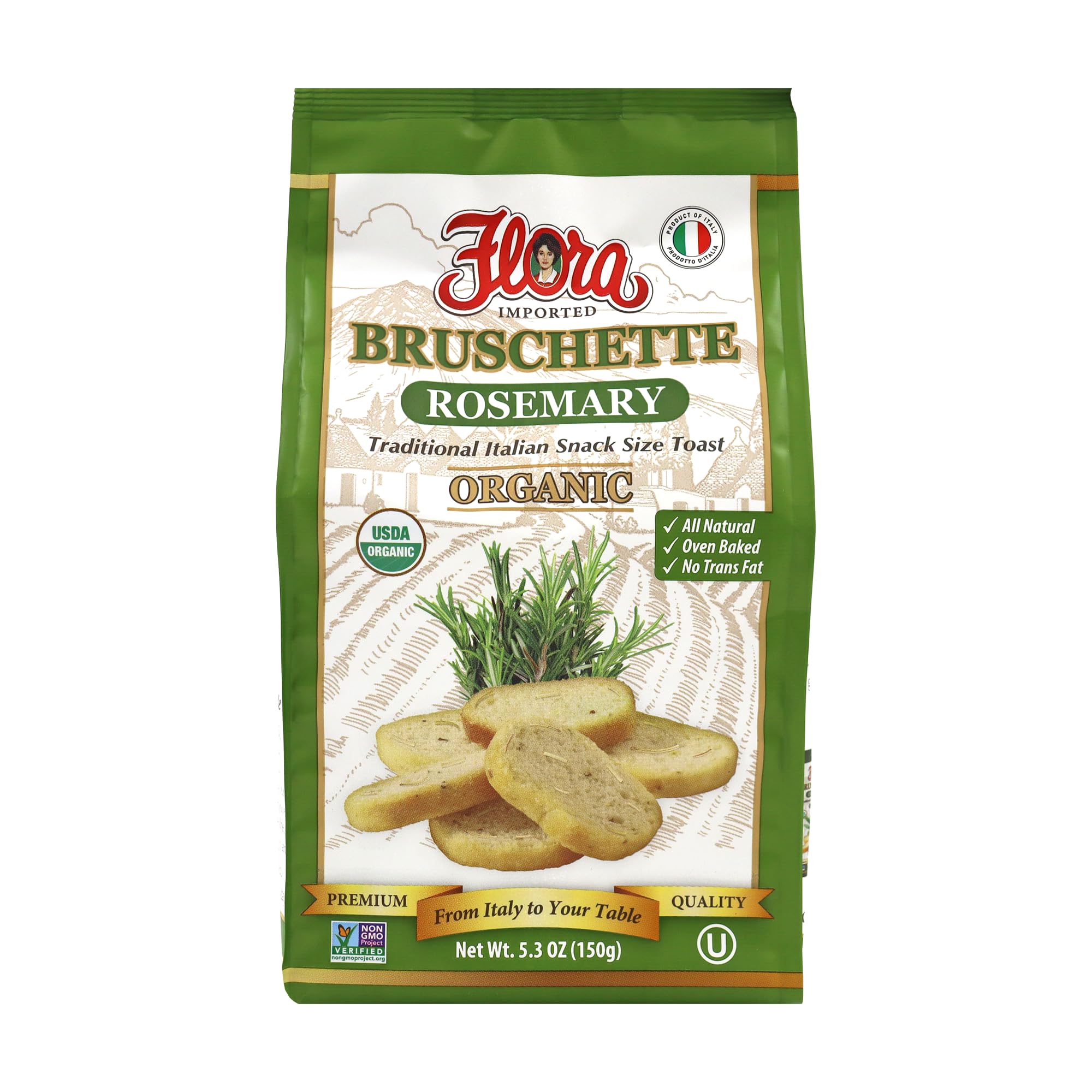 Flora Foods Organic Bruschette Mini Toasts (Rosemary) - Imported from Italy - Bread for Bruschetta