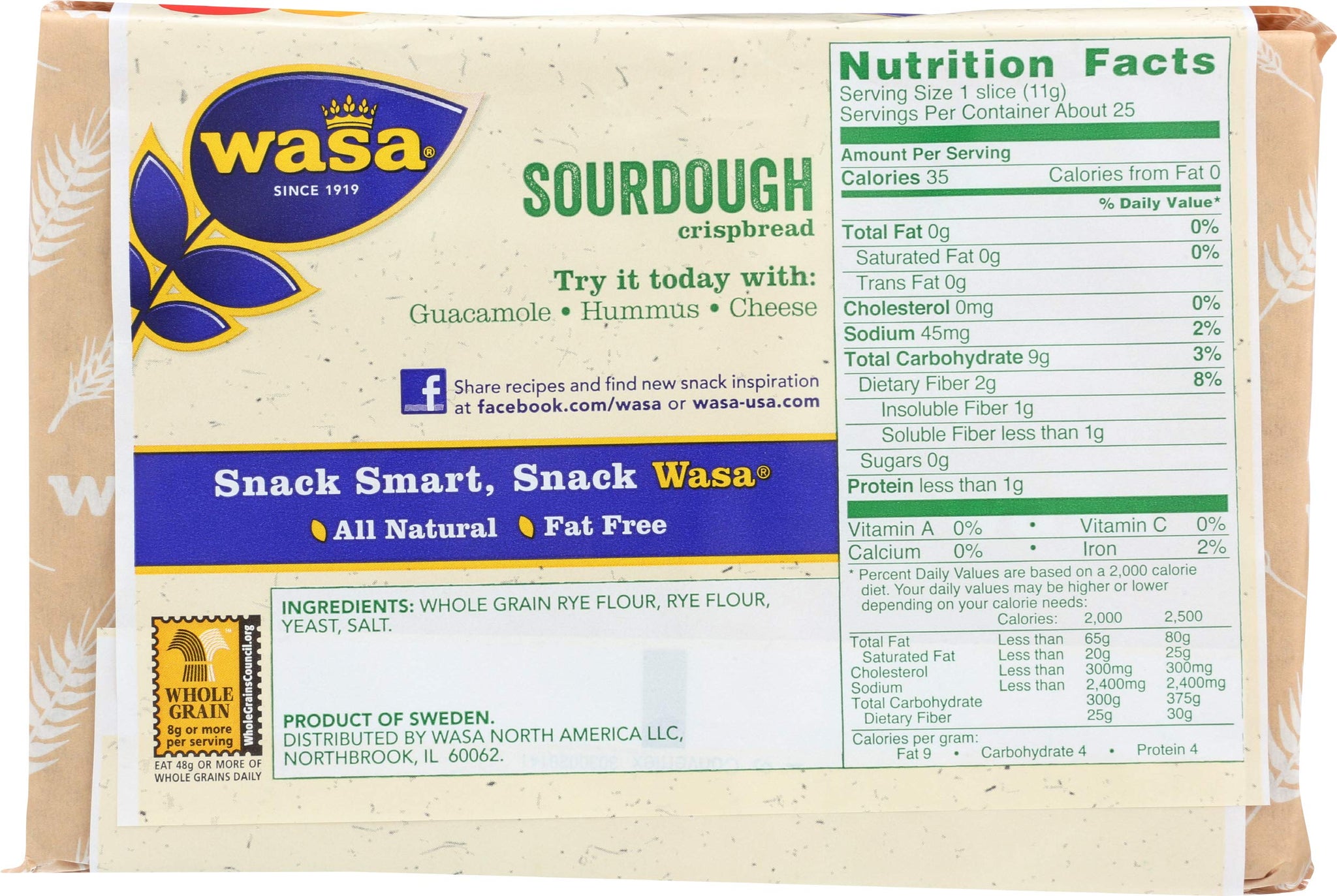 Wasa Sourdough Crispbread, 9.7 oz, Crackers, Non-GMO Ingredients, Good Source of Fiber, Fat Free