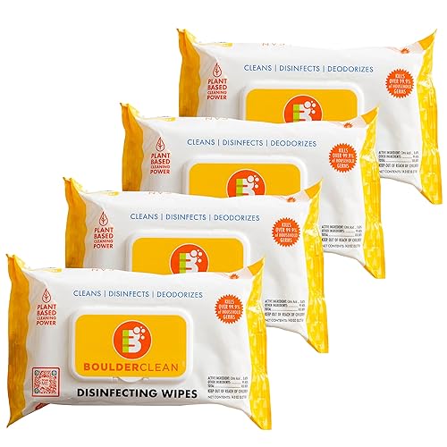 Boulder Clean Disinfecting Wipes, Fresh Lemon, Eco-Friendly Disinfectant, Multi-Surface Cleaning Wipes, On-The-Go Antibacterial Wipes, Kills Over