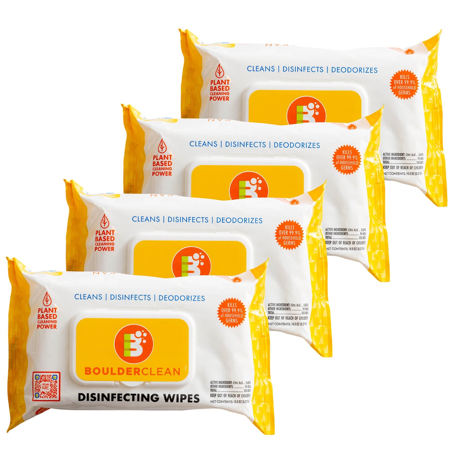 Boulder Clean Disinfecting Wipes, Fresh Lemon, Eco-Friendly Disinfectant, Multi-Surface Cleaning Wipes, On-The-Go Antibacterial Wipes, Kills Over