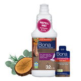 Bona Hardwood Floor Cleaner Bottle for use with Swiffer WETJET Spray Mop, Cedar Wood Scent, makes 64 Fl Oz - Includes Filled Bottle + Concentrate