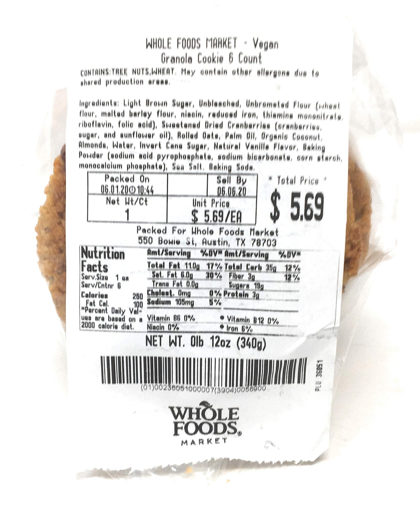 Whole Foods Market, Cookie Granola Vegan 6 Count, 12.6 Ounce