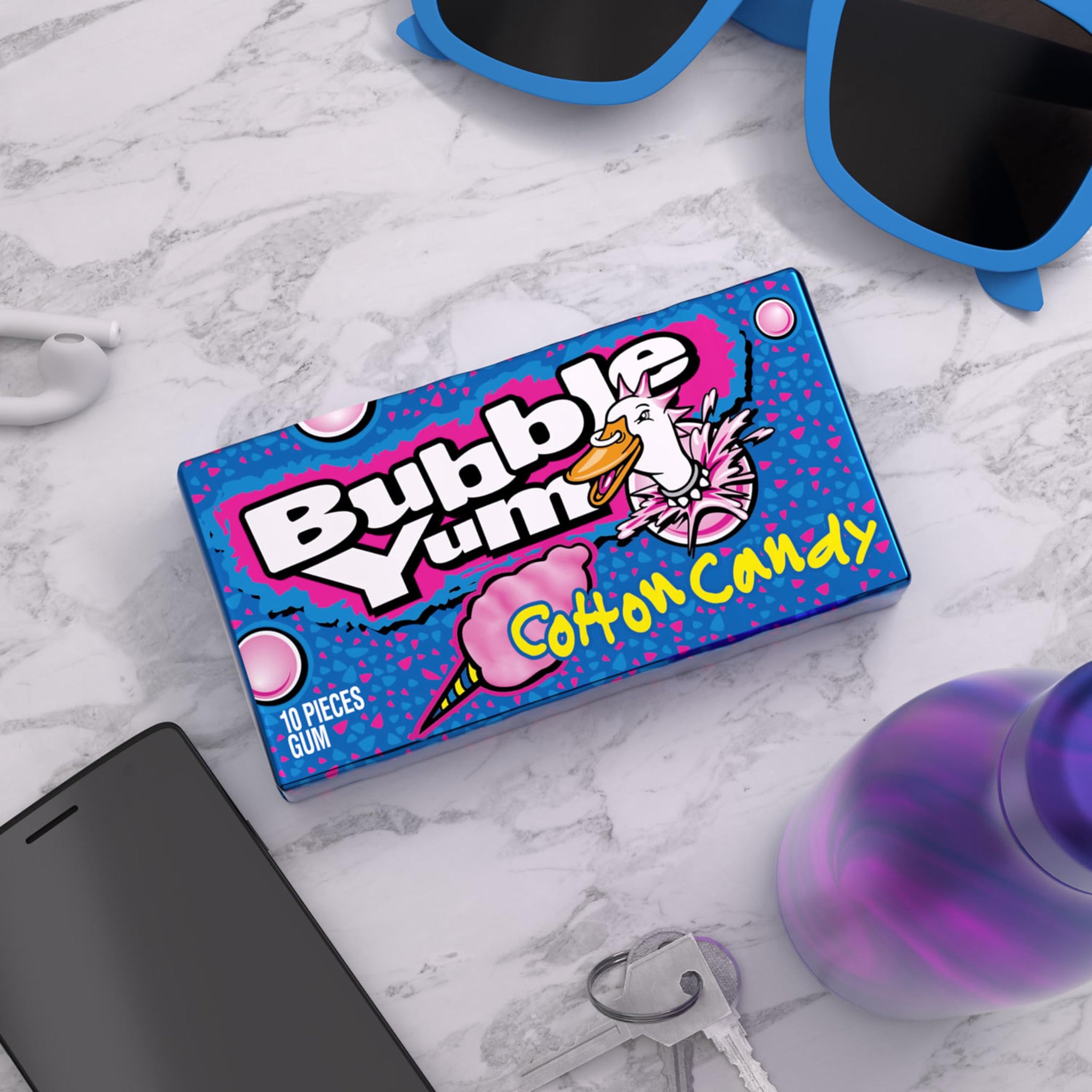 BUBBLE YUM Cotton Candy Flavored Chewy, Bubble Gum Packs, 2.82 oz (12 Count)