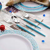 WELLIFE 120 PCS Blue Plastic Plates, Blue Party Plates, Includes: 24 Dinner Plates 10.25”, 24 Dessert Plates 7.5”, 72 Plastic Cutlery for Party