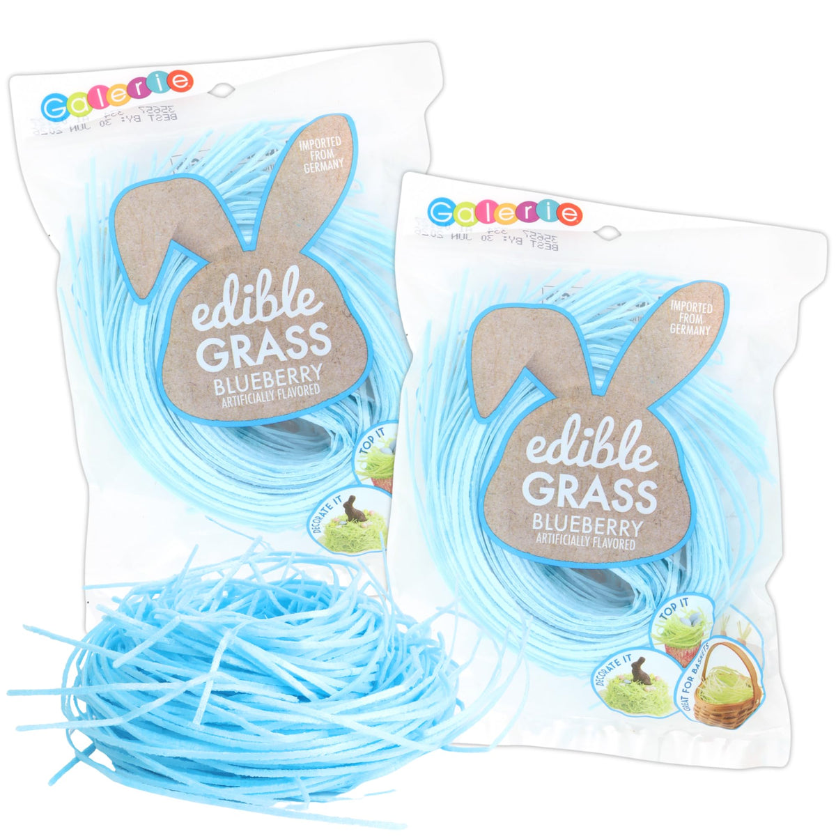 Edible Easter Grass, Basket Stuffer Essentials, Fruit Flavored, Dessert Topper or Springtime Decor (Pack of 2) (Blue)