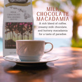 Hawaiian Isles Coffee Milk Chocolate Macadamia Flavored, Light Roast Ground Coffee, Roasted with Aloha - 8 Ounce Bag