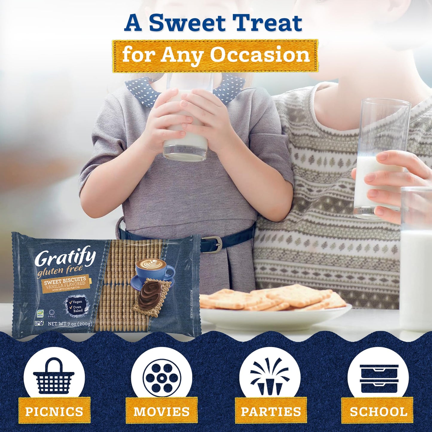 Osem Gratify Petit Beurre Vanilla Biscuits - Gluten Free Dessert Cookies, Sweet Snack for Adults & Kids, Vegan, Dairy Free, Oven Baked, Kosher