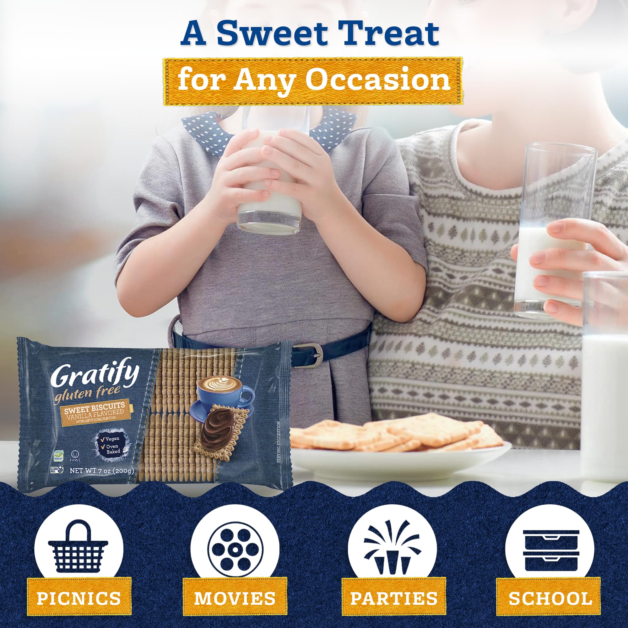 Osem Gratify Petit Beurre Vanilla Biscuits - Gluten Free Dessert Cookies, Sweet Snack for Adults & Kids, Vegan, Dairy Free, Oven Baked, Kosher