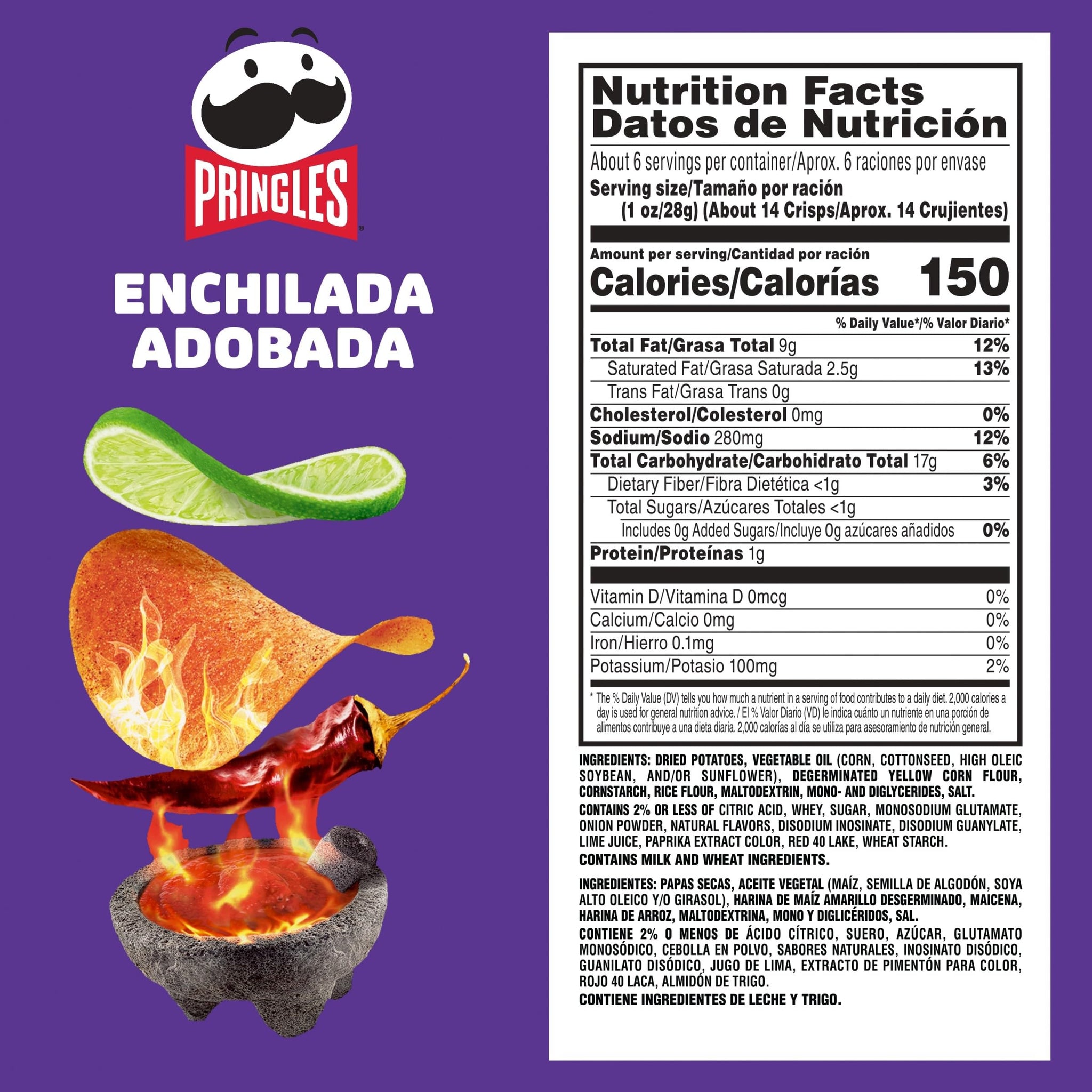 Pringles Potato Crisps, Lunch Snacks, On-the-Go Snack, Enchilada Adobada, 5.5oz Can (1 Can)