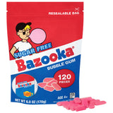 Bazooka Bubble Gum Sugar-Free Chewing Gum Pellets, Bulk Gum in Resealable Bag, 120 Ct in Original Pink Flavor, Sugar Free Bulk, Baseball Party Favors