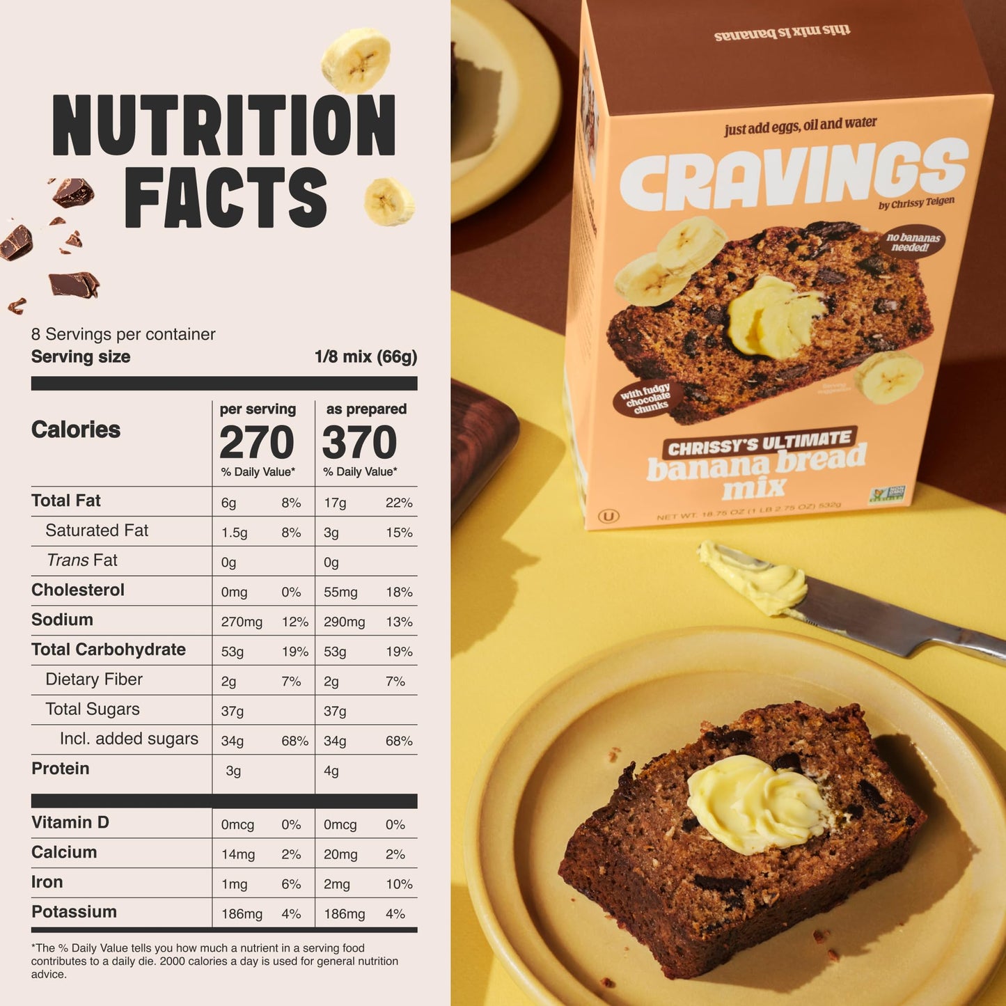 Cravings by Chrissy Teigen Banana Bread Mix - Just Add Eggs, Oil, Water - Banana Cake or Banana Muffin Mix (Pack of 3)