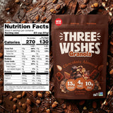 Three Wishes Granola, Chocolate Almond (4-Pack) - Gluten Free Granola, 13g Protein & 4g Sugar Healthy Breakfast & On-the-Go Snack - Vegan, Kosher