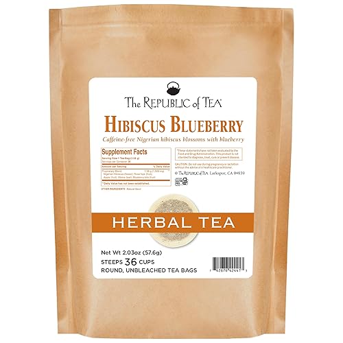 The Republic of Tea Hibiscus Blueberry Superflower Herbal Tea, 36 Tea Bag Refill