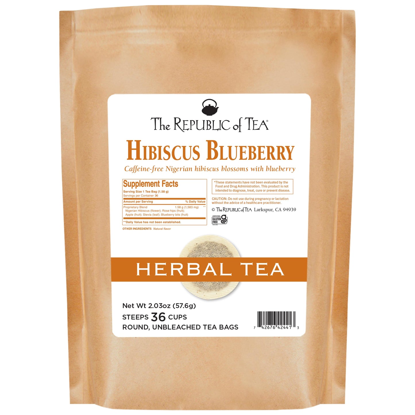 The Republic of Tea Hibiscus Blueberry Superflower Herbal Tea, 36 Tea Bag Refill