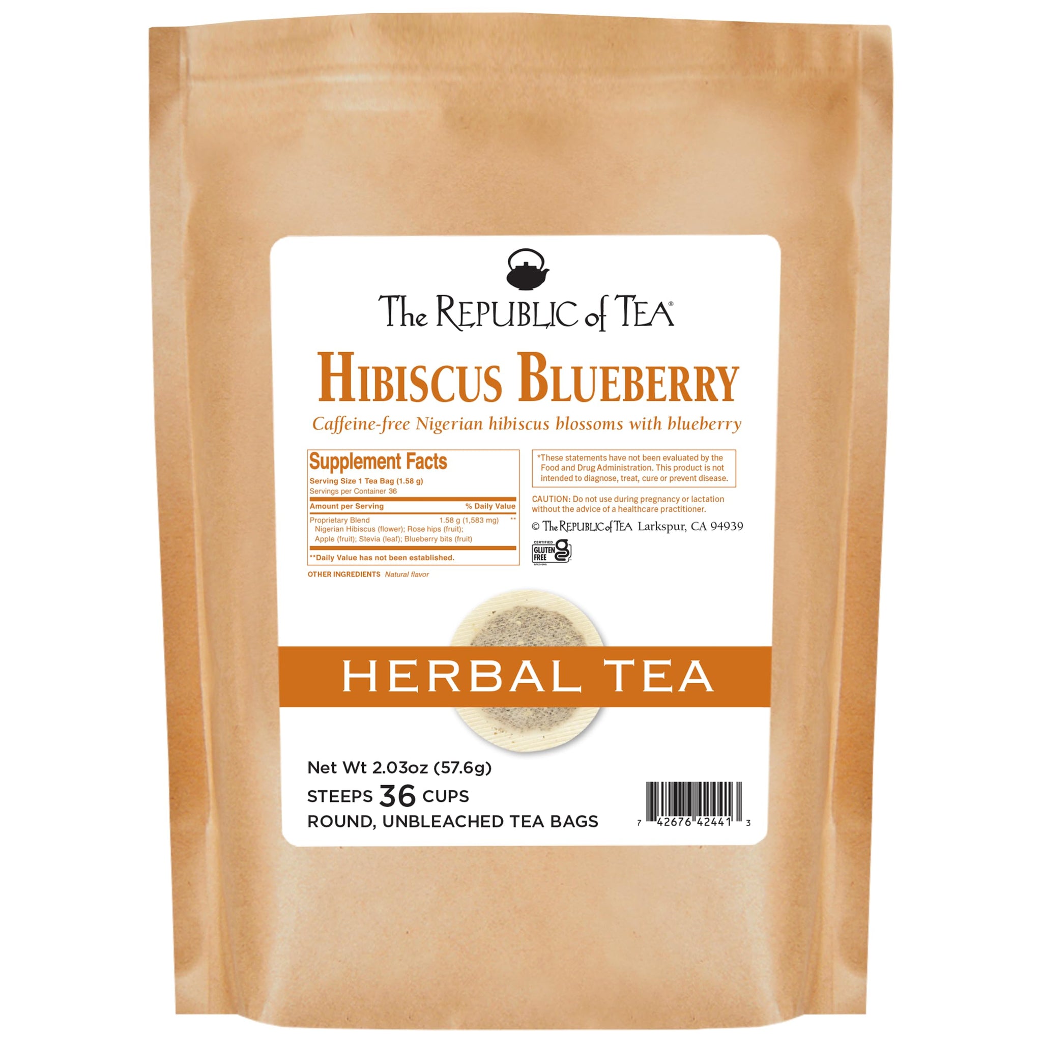 The Republic of Tea Hibiscus Blueberry Superflower Herbal Tea, 36 Tea Bag Refill
