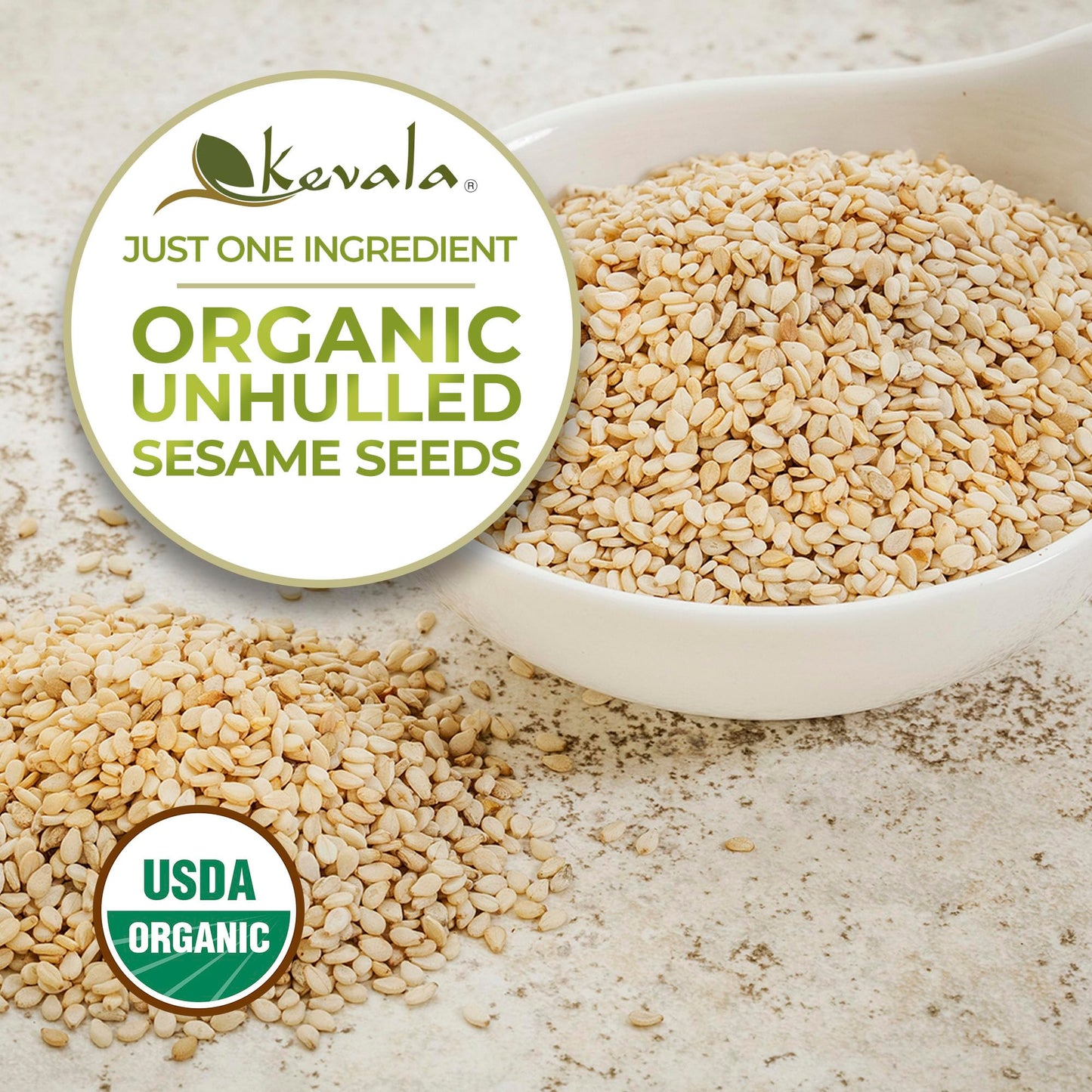 Kevala Raw Sesame Seeds Unhulled - 2 lb, 32 oz, Fresh Crunchy Seasoning