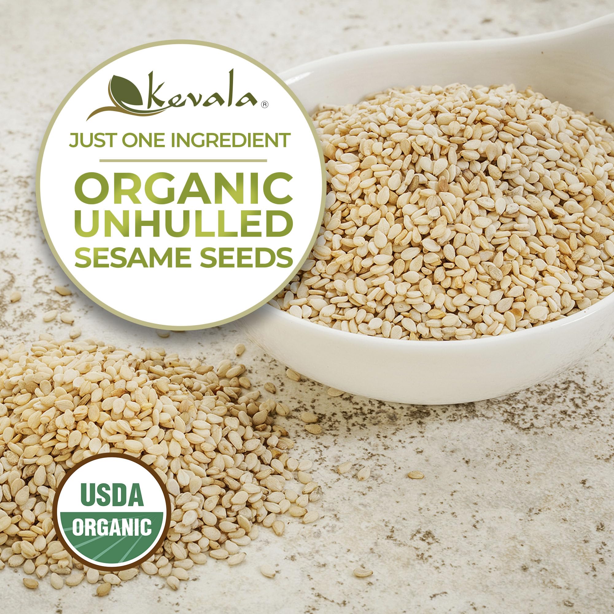 Kevala Raw Sesame Seeds Unhulled - 2 lb, 32 oz, Fresh Crunchy Seasoning