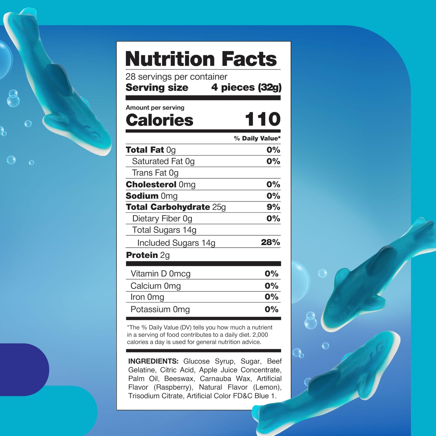 Blue Sharks Gummy Candy - 2 Pound Bulk Bag - Blue Raspberry Shark Gummies - Fun Gummy Fish for Candy Buffets, Gender Reveal, Beach Parties, and Ocean