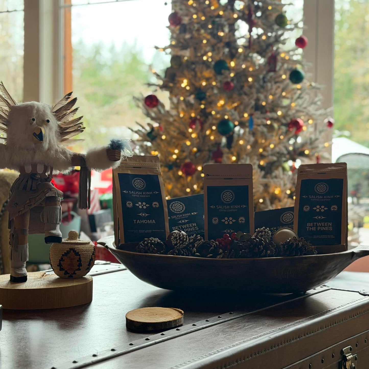 SALISH KINH Whole Bean Coffee | Between the Pines | 12 oz Bag | Medium Dark Roast | 60% Arabica & 40% Robusta | Specialty Grade | Single Origin |
