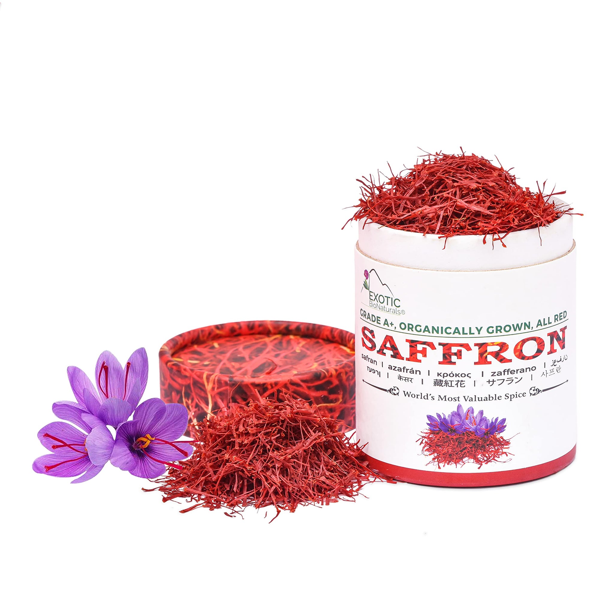 EXOTIC BioNaturals Saffron | Super Negin Grade A+ Saffron Spice | Non-GMO Verified Saffron Threads for Cooking Risotto, Paella, Bomba Rice, Golden