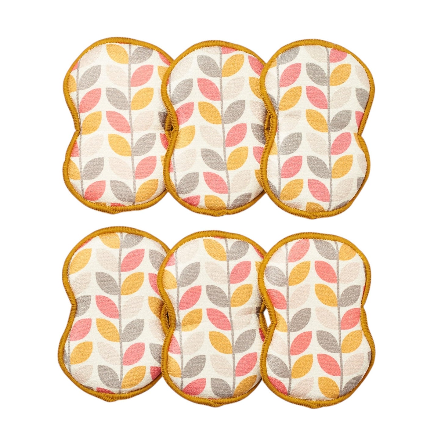 Bright Habits Sponge Set in Geo Leaf Gold, 6 Pack Super Absorbent Washable Reusable Cleaning Sponges Made from Recycled Materials, Durable Eco