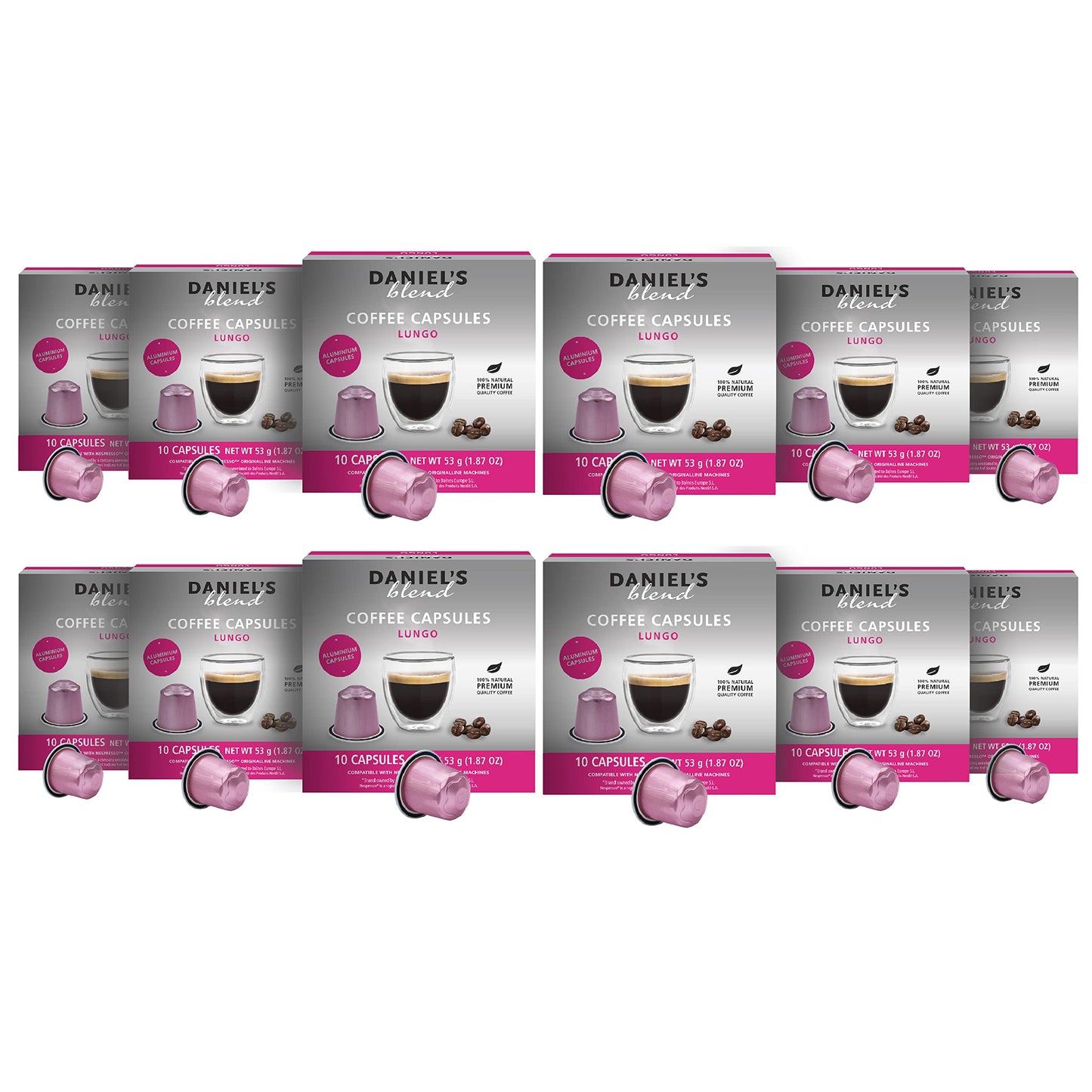 Daniels Blend Espresso Aluminum Capsules Compatible with Nespresso 120 Coffee Pods Single Server Kosher Certified Lungo