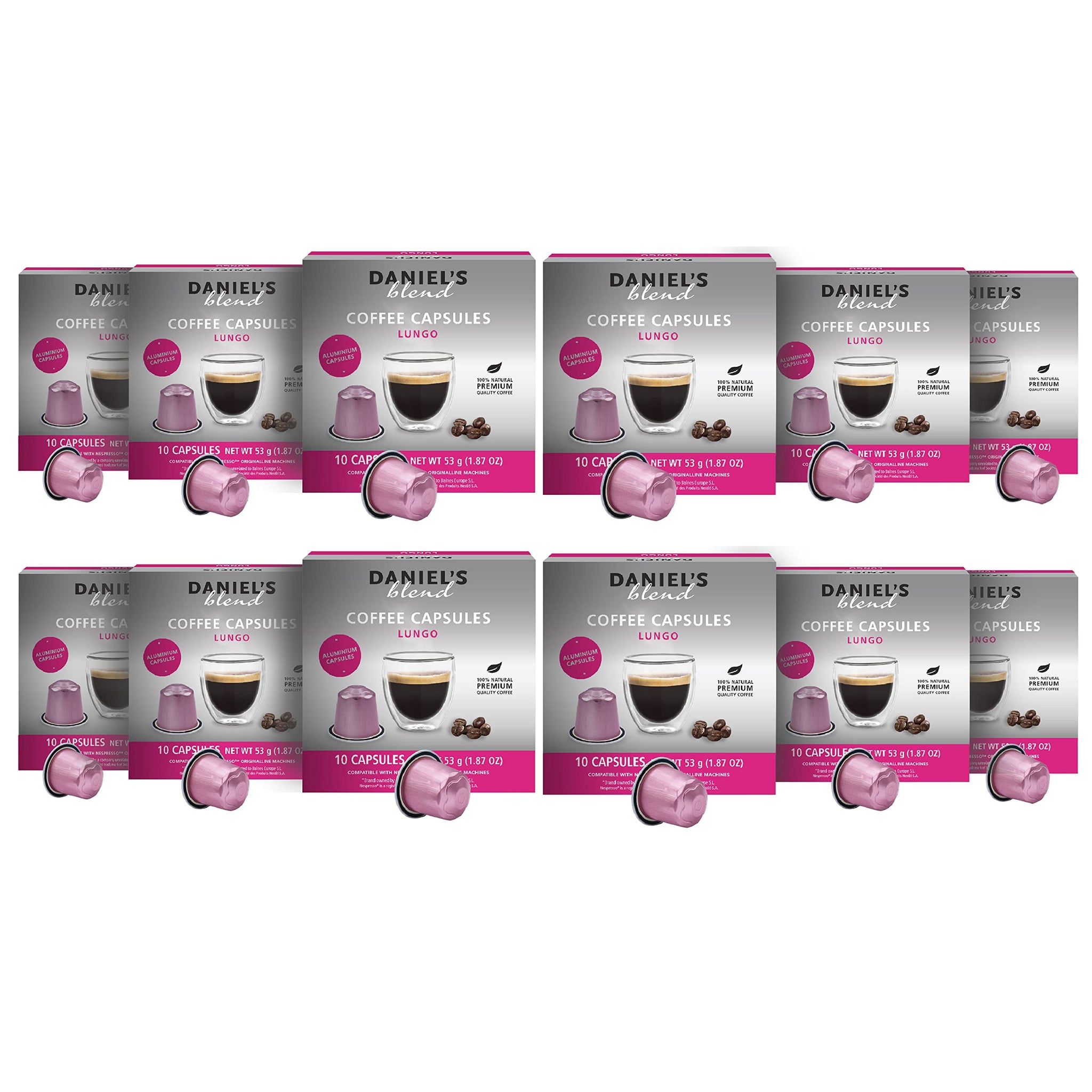 Daniels Blend Espresso Aluminum Capsules Compatible with Nespresso 120 Coffee Pods Single Server Kosher Certified Lungo