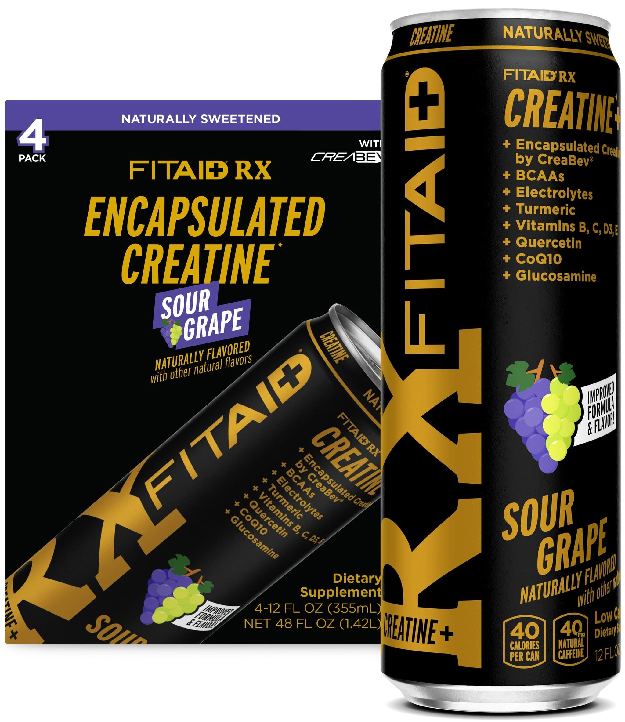 LIFEAID FITAID RX Recovery Blend Plus Creatine, BCAAs, Glucosamine, Electrolytes, 100% Clean, Paleo, Vegan and Gluten-Free, 12 Fl oz. cans (Pack of 4)
