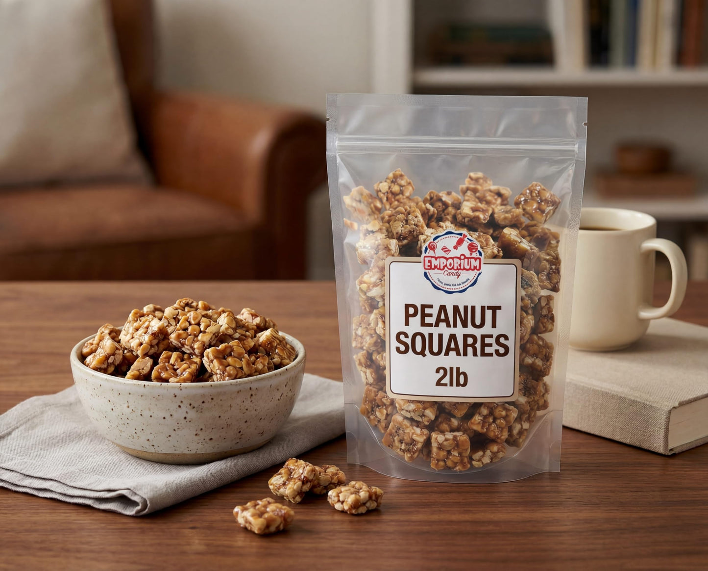 Peanut Squares - 2 lbs of Fresh Sweet Crunchy Delicious Roasted Bite Size Snack