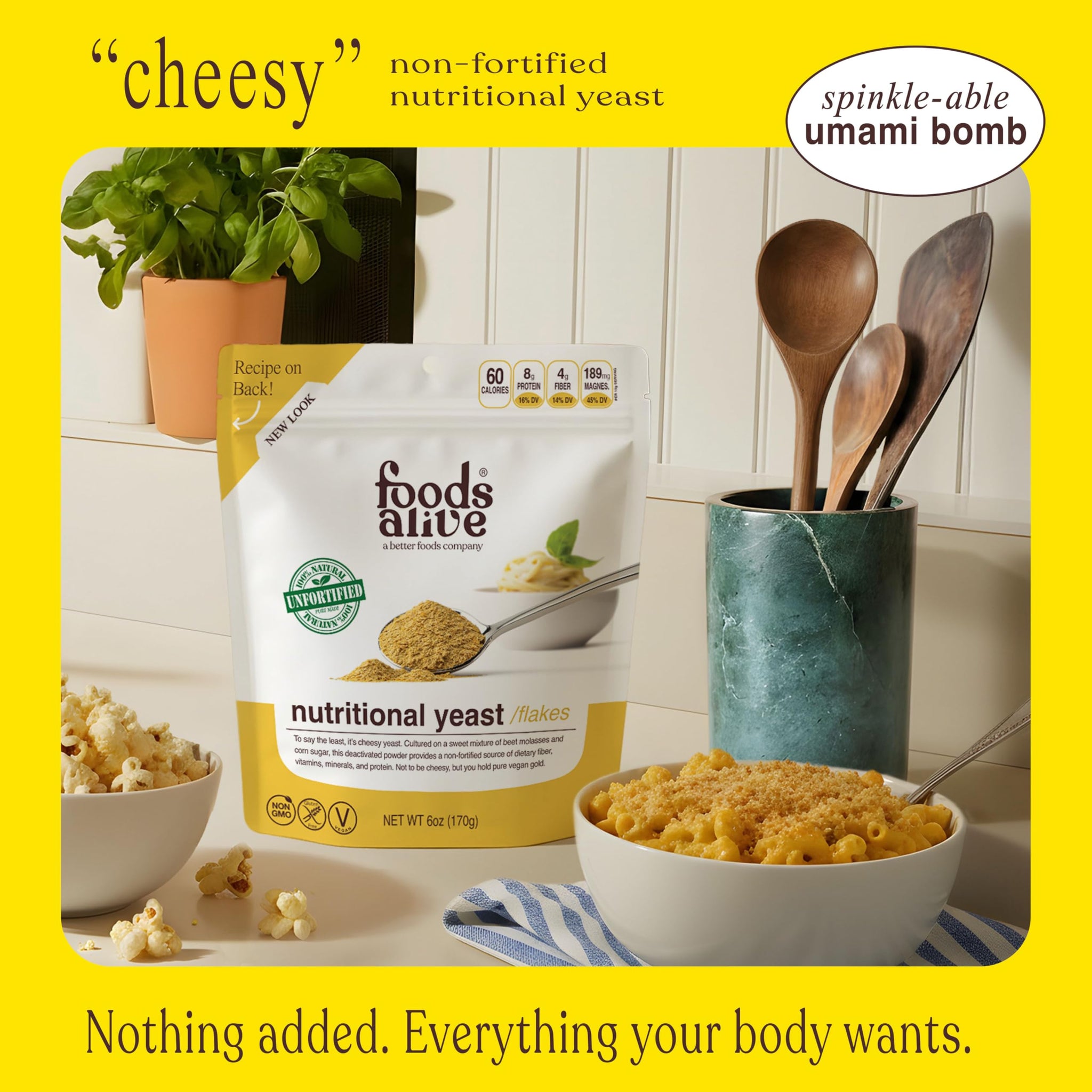 Foods Alive Nutritional Yeast Flakes (6oz) | Premium Non-Fortified, Plant Based Protein, Keto, Vegan Cheese Powder Seasoning