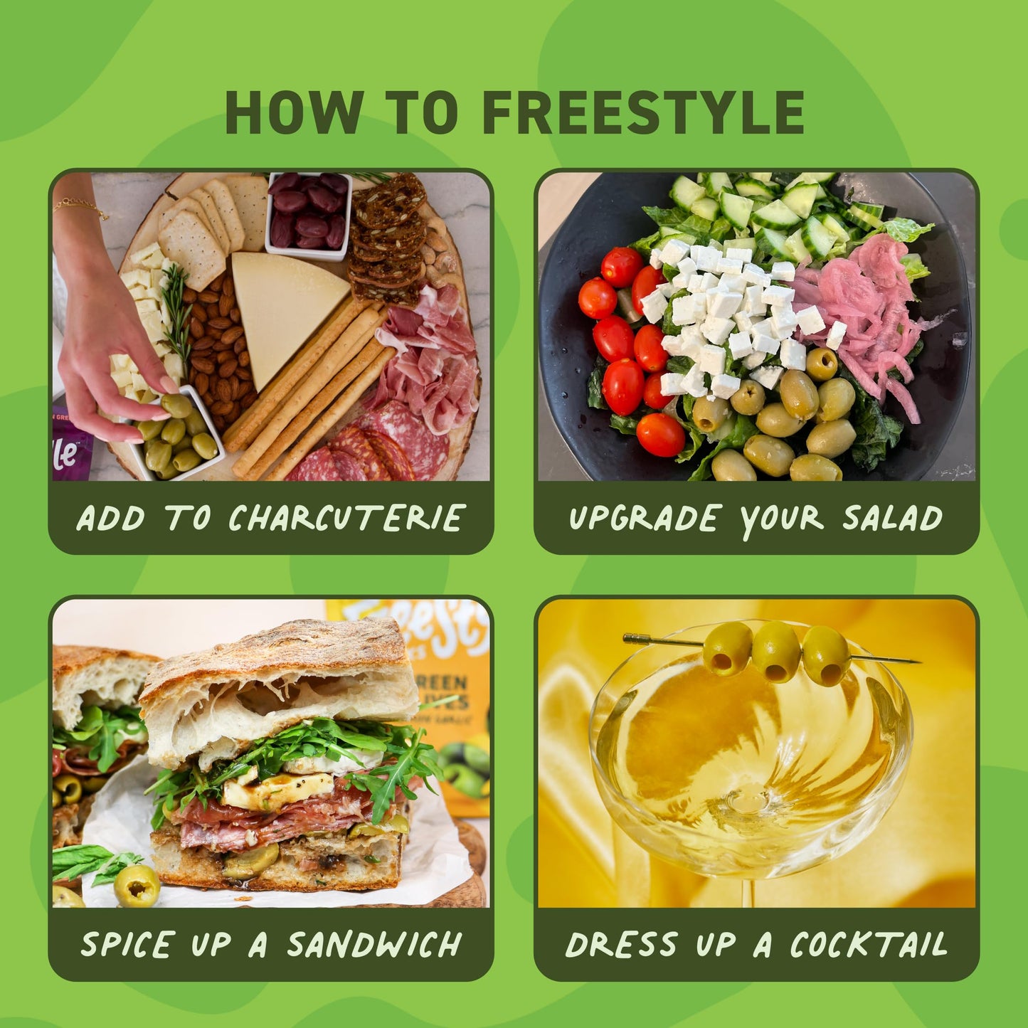 Freestyle Snacks Olive Snack Packs - As Seen on Shark Tank - Fresh Pitted Green Olives, Jumbo-Sized, Grown in Greece, All Natural, Non-GMO