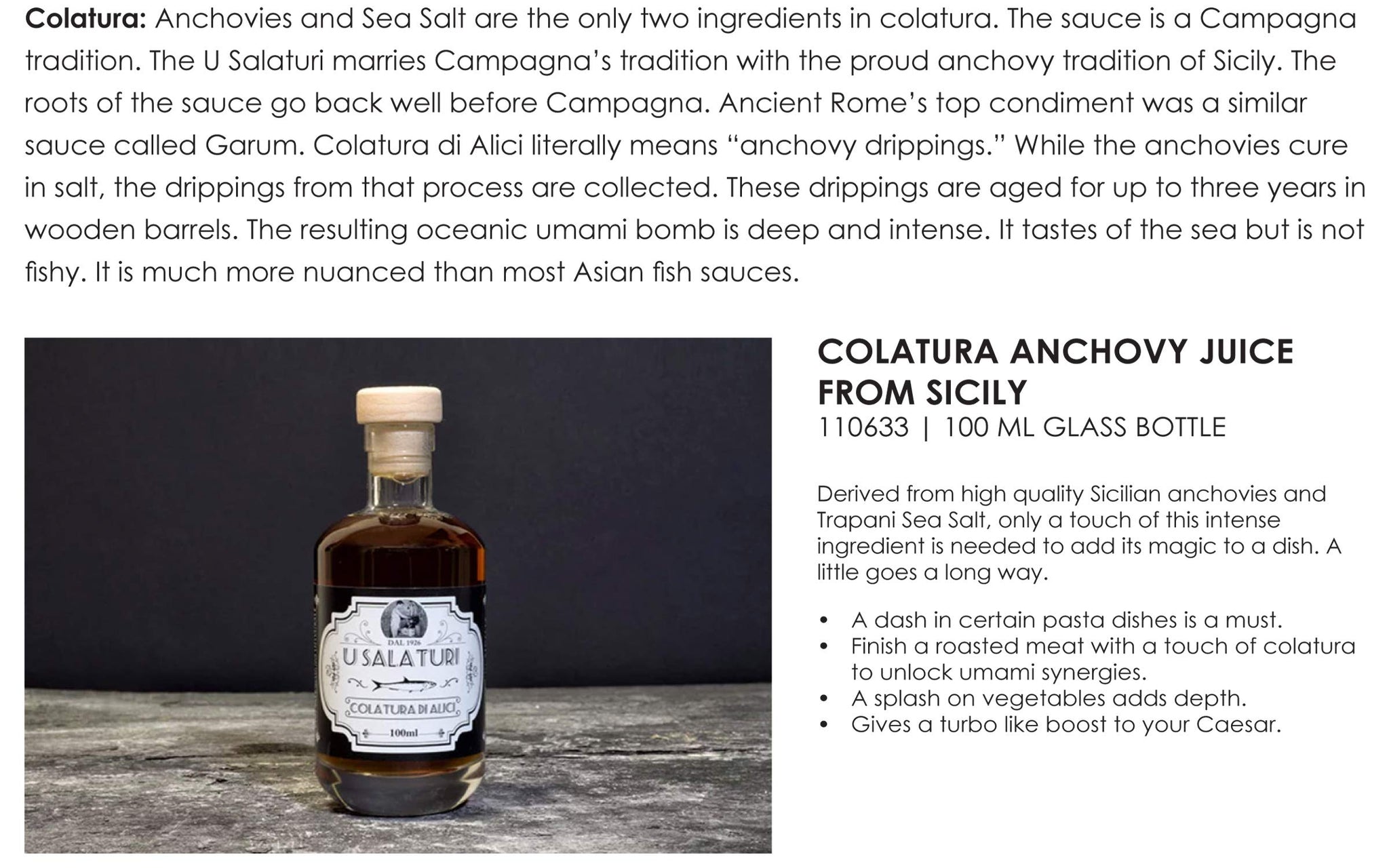 U SALATURI Colatura Anchovy Juice from Sicily 3.38 Fl Oz