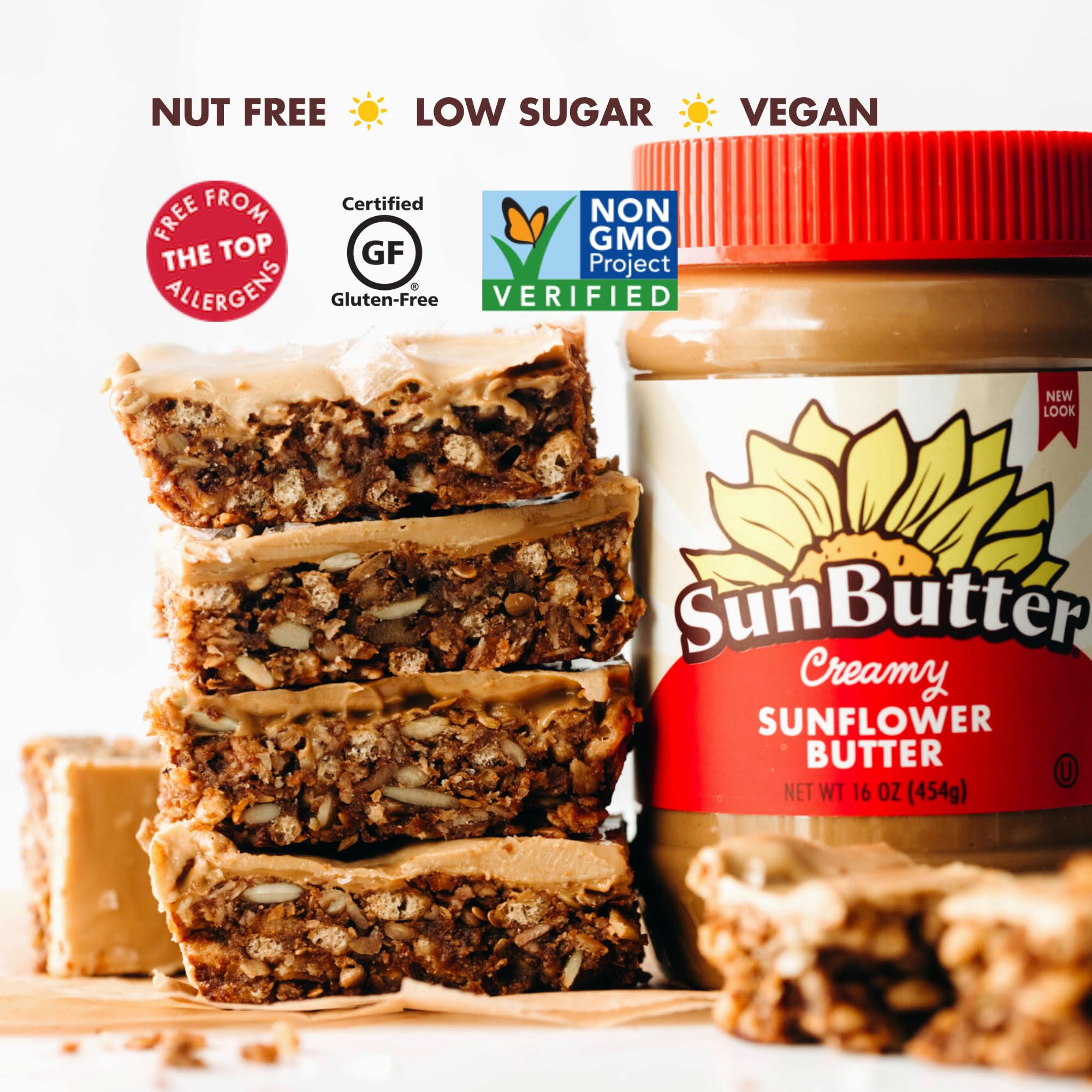 SunButter Creamy Sunflower Seed Butter, 16 oz Nut-Free Spread with 7g Plant-Based Protein, Roasted Rich & Savory Flavor, Smooth Texture | Vegan