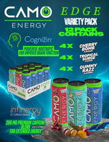 CAMO Energy Edge Variety Pack Energy Drink, Cherry Bomb, Tropical Surge, Gummy Razz (4 each)16oz Cans, 12 Pack, Ultra Premium Caffeine Blend