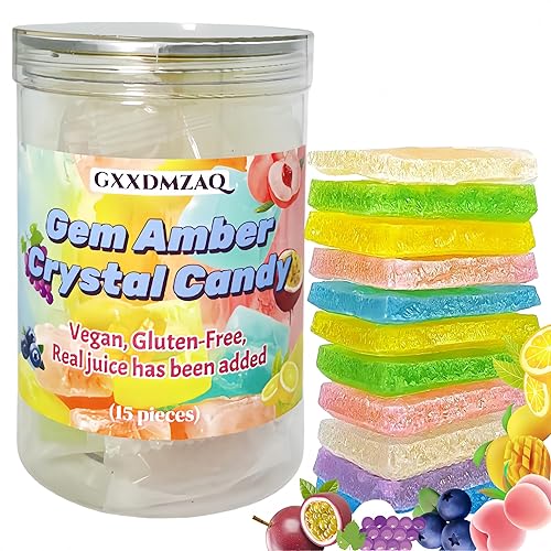 Crystal Gemstone Candy Jar - Japanese Thin & Crispy ASMR Snacks with Chewy Centers, Individually Wrapped Fruit Flavors, Perfect Party Favors, Birthday