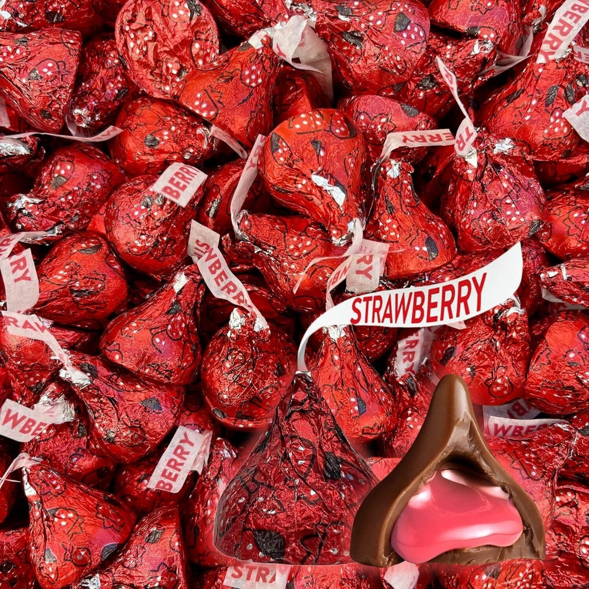 Candykrave Hershey'es Kisses Strawberry Dipped Chocolate Candy- 1lb (100 pcs) - Bulk Pack of Chocolate Covered Valentine's Day Candy, Bulk Chocolate