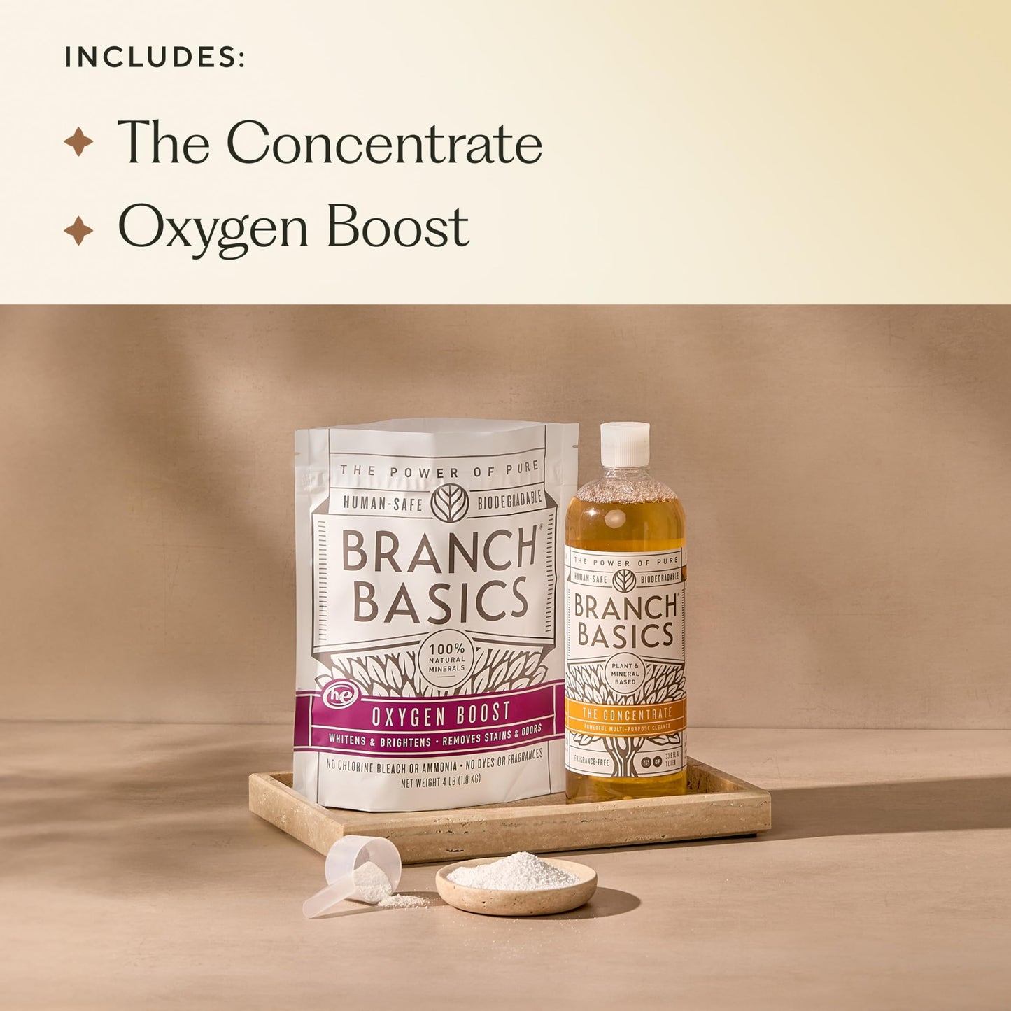Branch Basics Concentrate (33.8 oz) + Oxygen Boost (4 lbs) | Multi-Surface All Purpose Cleaner Concentrate + Natural Stain Remover, Grout Cleaner |